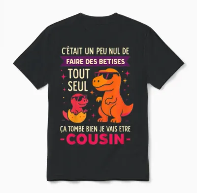 Enfant Cousin Je Vais être Cousin Graçon Idée Dinosaures Drole Unisex T-Shirt - Black