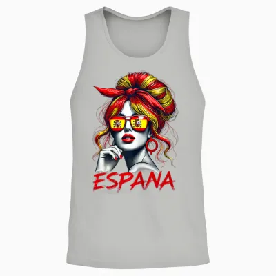 Spain Woman Bun Flag Spanish Proud for Girl T-Shirt, White Unisex Tank Top - Ash