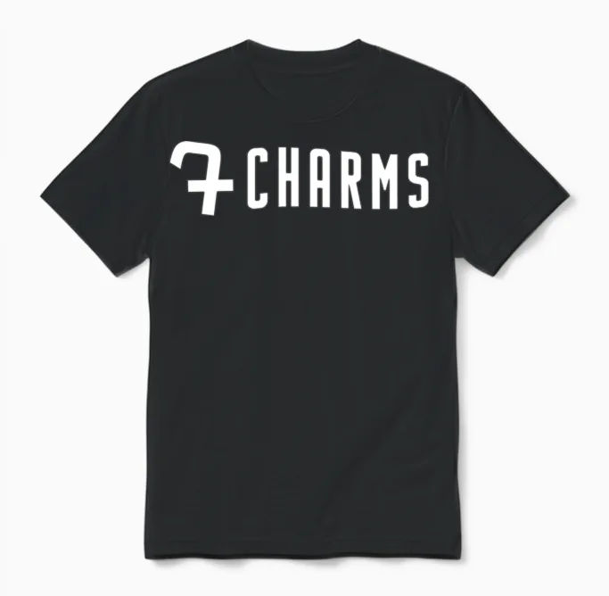 7charms Logo Mono White Unisex T-Shirt in Black