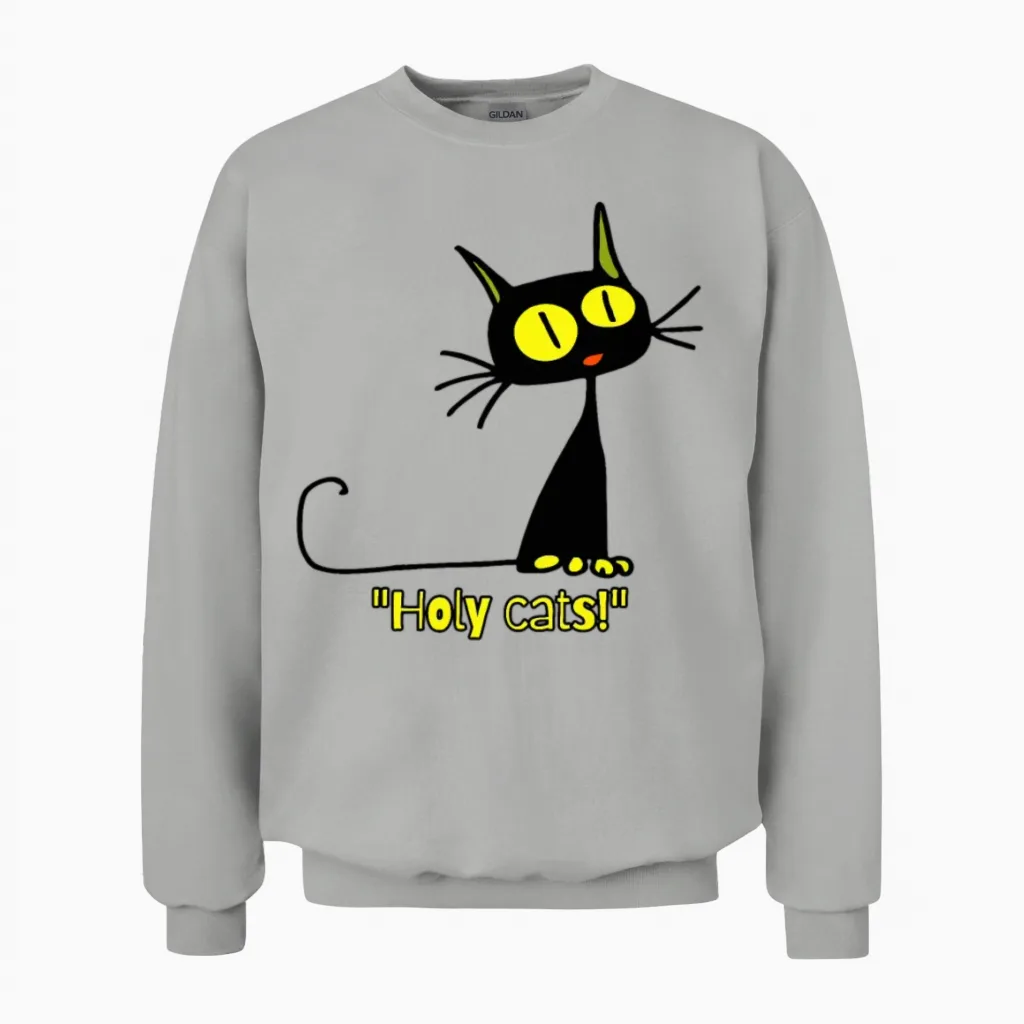 Holy Cats Vintage Cartoon Cat Unisex Sweatshirt in Ash