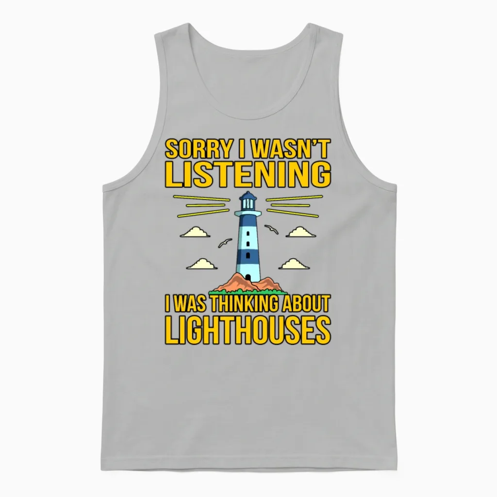 Funny Lighthouse Gift Unisex Tank Top in Ash