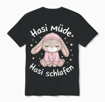 Hasi Tired Hasi Sleeping Shirt Rabbit Bunny T-Shirt, Black Unisex T-Shirt - Black