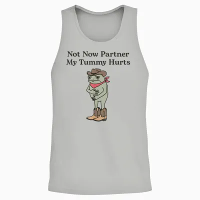 Funny Western Cowboy Ibs Frog Not Now Partner My Tummy Hurts Unisex Tank Top - Ash