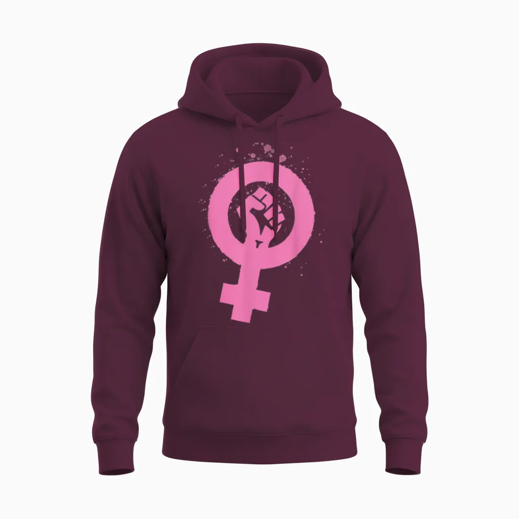 Retro Vintage Feminism Symbol Design, 70s 80s 90s Feminist Unisex Hoodie in Maroon