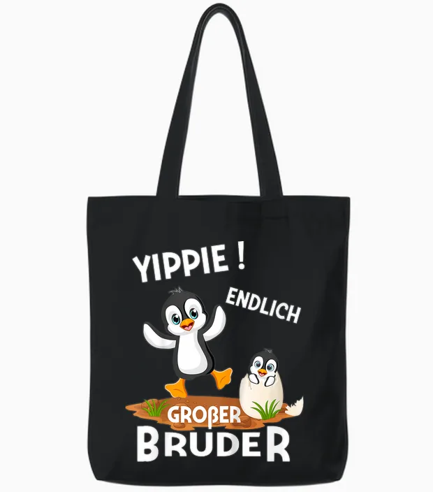 Kinder Endlich Großer Bruder Sohn Geschwister Pinguin Tote Bags in Black