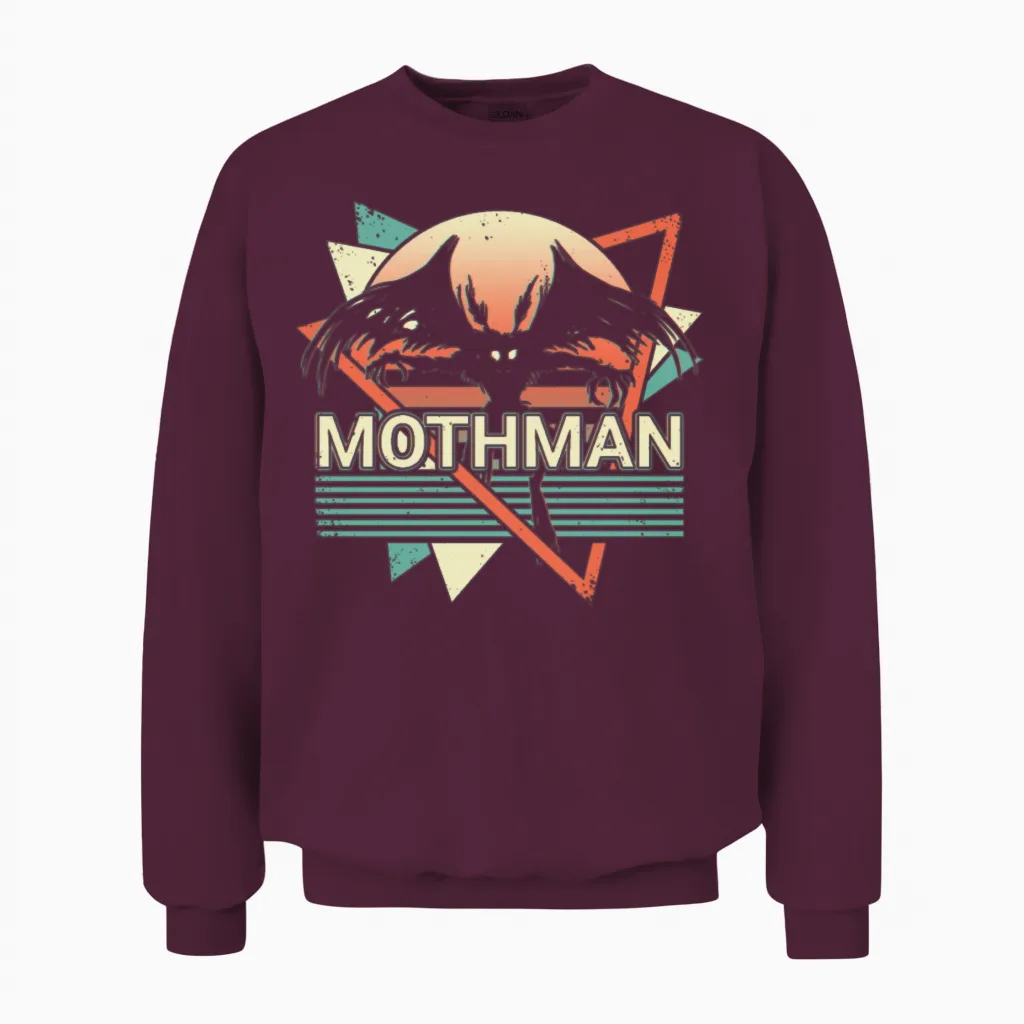 Mothman Cryptid Cryptozoology Retro Unisex Sweatshirt in Maroon