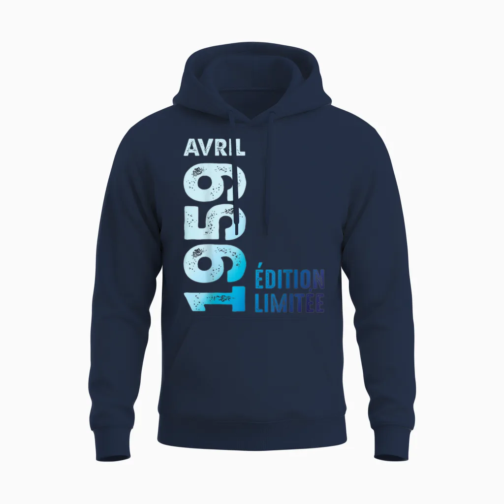 Limited Edition April 1959 Birthday Gift 1959 T-Shirt, Black, S Unisex Hoodie in Navy