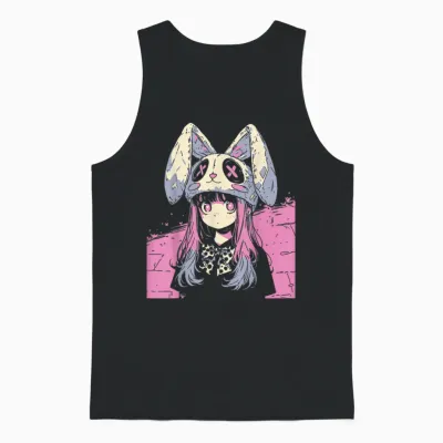 Horror Anime Manga Bunny Japan Japanese Creepy Kawaii Goth Unisex Tank Top - Black