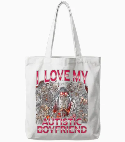 Autistic Boyfriend - Edgy Skeleton Bootleg Skeleton Meme Tote Bags - White