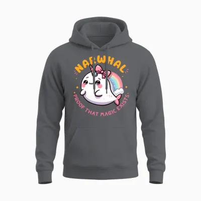 Narwhal Proof That Magic Exists Unisex Hoodie - Charcoal