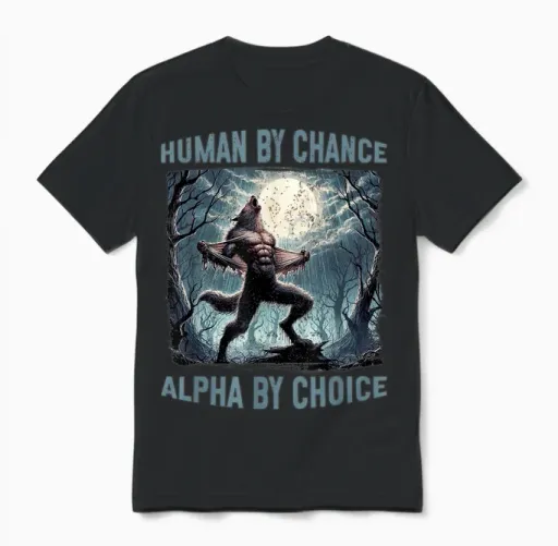 Human by Chance Alpha by Choice Lustiges Wolf-Meme Unisex T-Shirt in Black