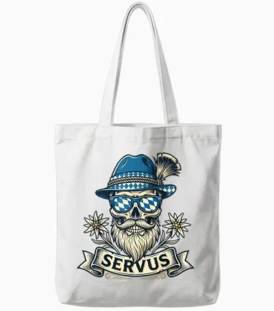 Trachten T-Shirt Servus Herren Trachtenshirt Bayern Bayrisch Tote Bags - White