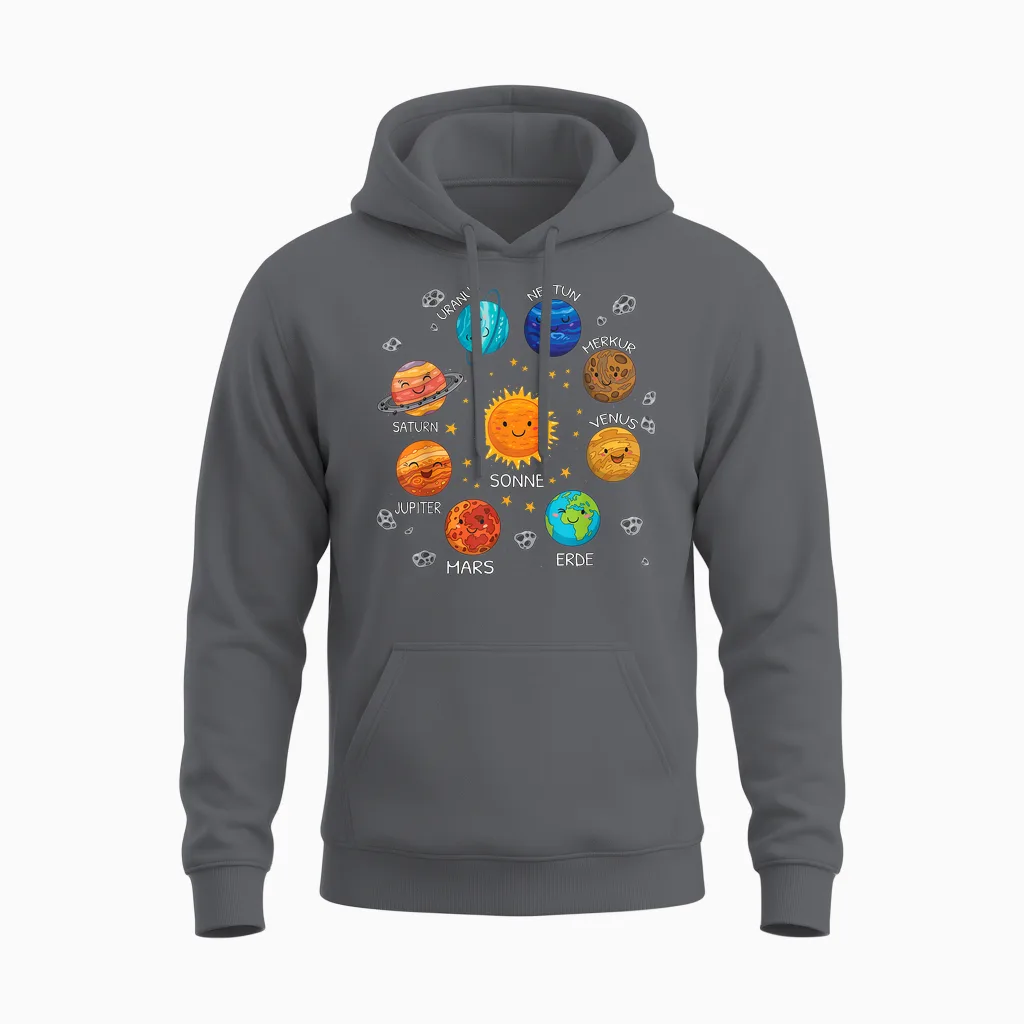 Sonnen System Mit Jupiter Pluto Und Mars - Klassisches, Wissenschaftliches T-Shirt Mit V-Ausschnitt Und Kurzarm - Unisex, Schwarz, S Unisex Hoodie in Charcoal