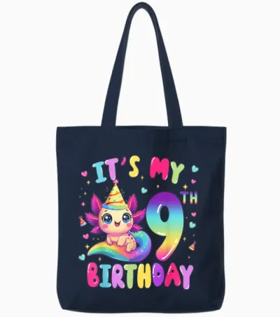 Es Ist Mein 9. Geburtstag, Axolotl Rainbow, 9 Jahre, Mädchen, Kinder Tote Bags - Navy