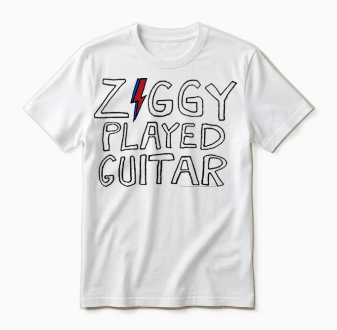 David Bowie โ Ziggy Gespielte Gitarre Sketch Lyric Unisex T-Shirt in White