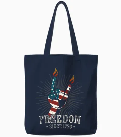 Cool Usa 4th July Freedom Devil Horns Metal Fork Tote Bags - Navy