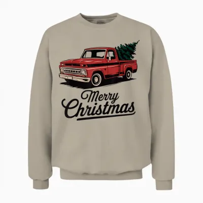 Red Pickup Truck Christmas Tree Vintage Christmas Men Women Unisex Sweatshirt - Sand