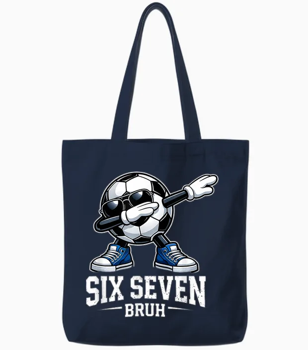 Six Seven Bruh Brainrot Gen Alpha Dabbing Football Tote Bags in Navy