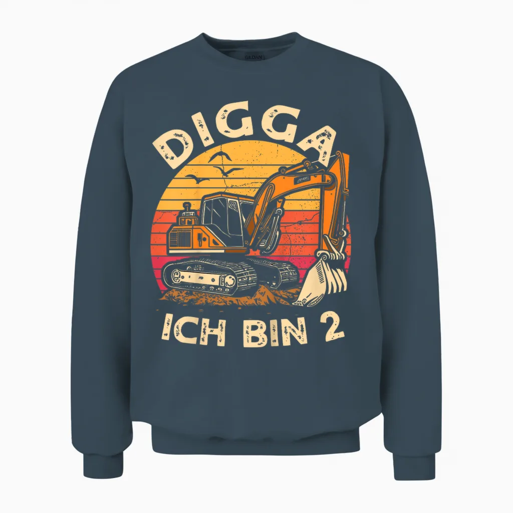Ich Bin 2 Zwei Jahre Junge 2 Jahre Alt 2. Geburtstag Bagger Unisex Sweatshirt in Dark Heather