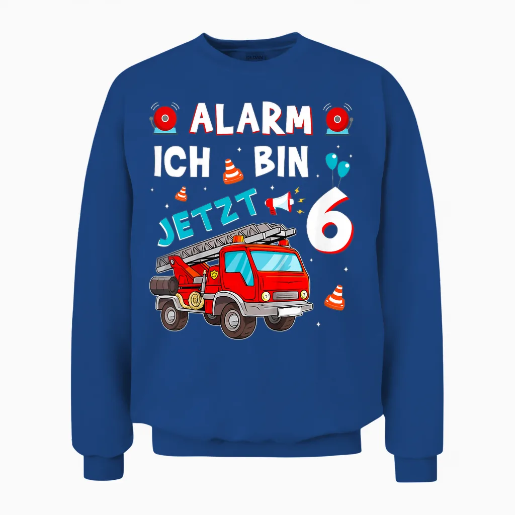 Kinder 6 Geburtstag Junge Mädchen Feuerwehr Geschenke Feuerwehrauto Unisex Sweatshirt in Royal