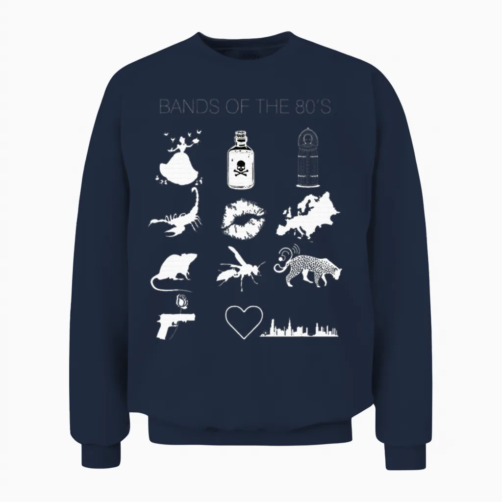 Bands of the 80's Hair Bands Rock Bands 1980's Unisex Sweatshirt in Navy