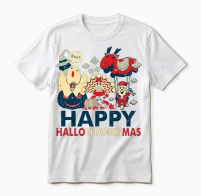 Retro Happy Hallowthanksmas for Halloween Unisex T-Shirt - White