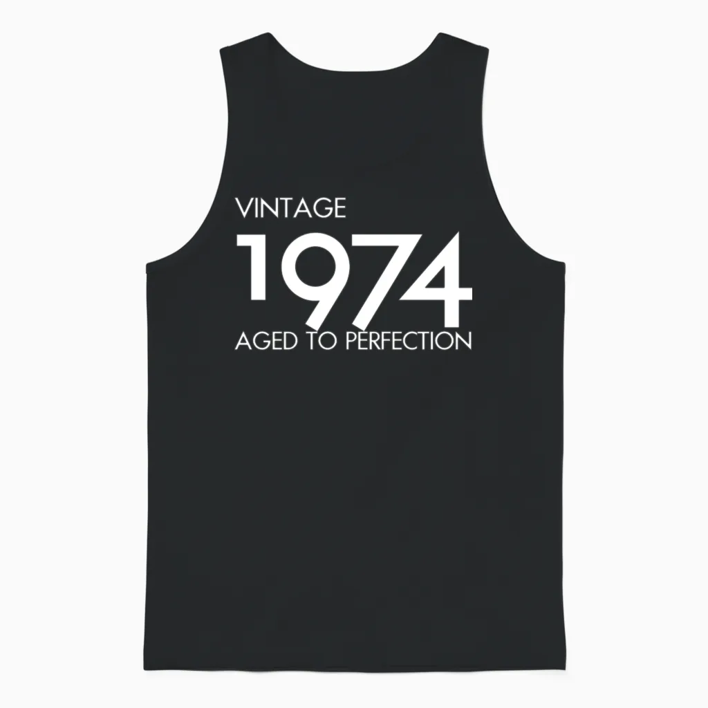 Vintage 1974 Aged to Perfection 51st Birthday Gift Unisex Tank Top in Black
