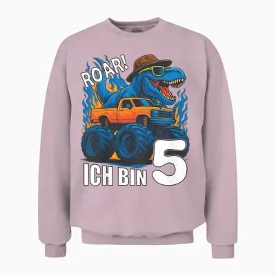 Kinder Dino Ich Bin 5 Dinosaurier Kindergeburtstag Monstertruck Unisex Sweatshirt - Light Pink