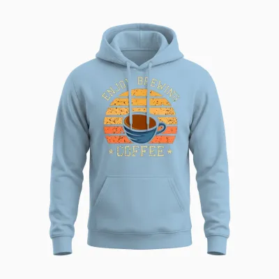 Enjoy Brewing Coffee Retro Unisex Hoodie - Light Blue