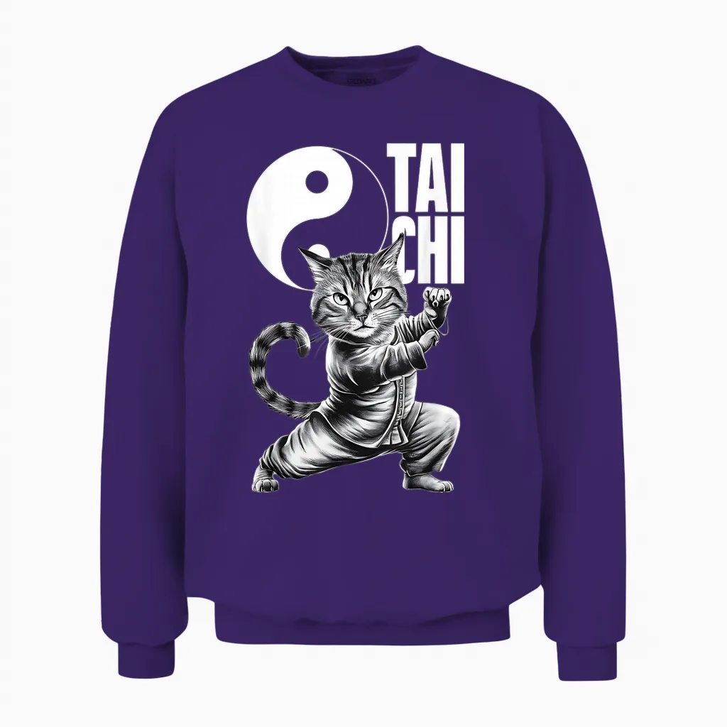 Kawaii-Katze Zeigt Tai Chi Kampfsport Yin & Yang Unisex Sweatshirt in Purple