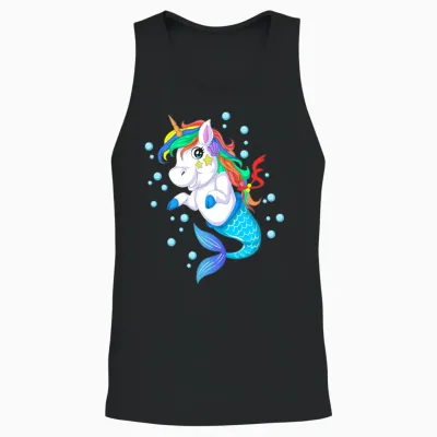 Funny Unicorn Mermaid Unisex Tank Top - Black