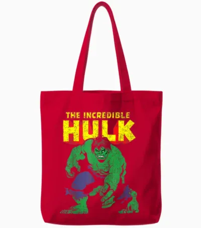 Marvel Classic the Incredible Hulk Distressed Portrait T-Shirt Small Tote Bags - Red