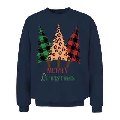 Plaid Pattern ,leopard Print Christmas Tree Unisex Sweatshirt - Navy