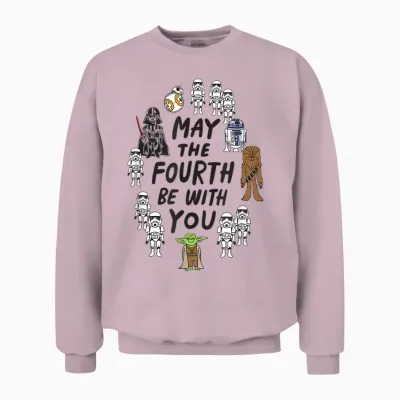 Amazon Essentials Boys' May the Fourth Be with You Doodle Characters T-Shirt, White, Small Unisex Sweatshirt - Light Pink