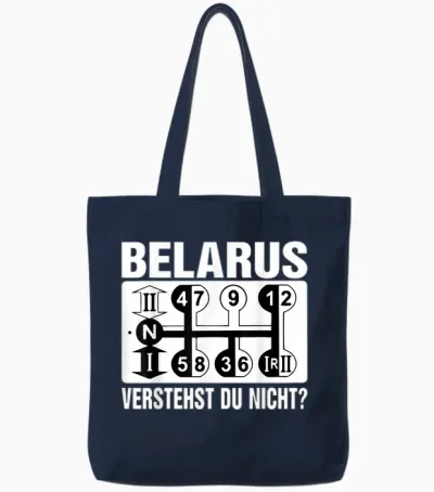 Tractor T-Shirt with Belarus Understst Du Nicht?, Black, S Tote Bags - Navy