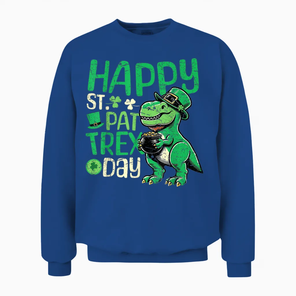 Happy St Pat T-Rex Day Dinosaur St Patricks Day Boys Unisex Sweatshirt in Royal