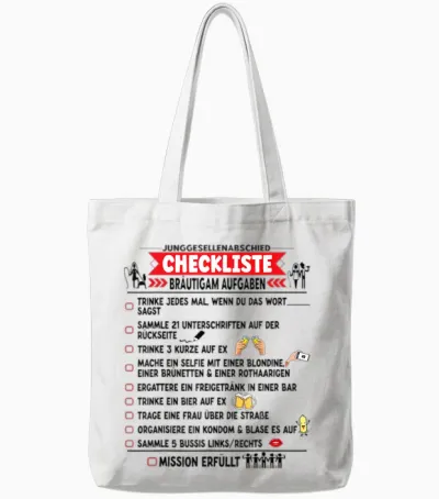Men's Groom Jga Tasks Checklist Stag Night T-Shirt, White Tote Bags - White