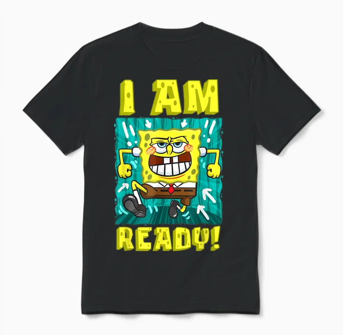 Mademark X Spongebob Squarepants - Spongebob I Am Ready Funny Spongebob Running and Ready Unisex T-Shirt in Black