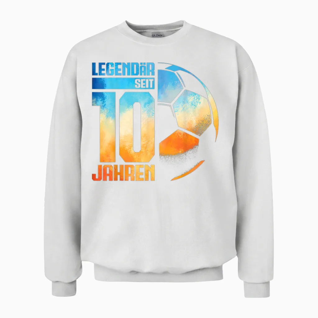 10th Birthday Retro Football Player 10 Years Boy Kids T-Shirt, Black Unisex Sweatshirt in White