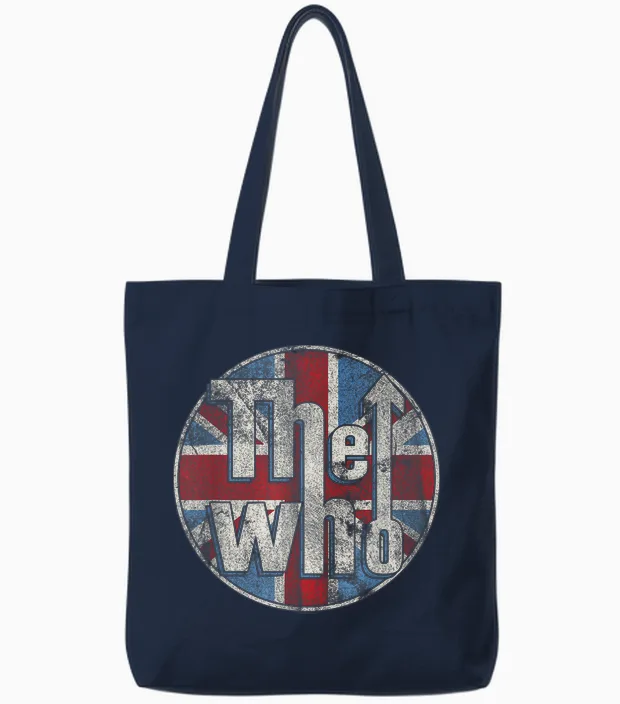 The Who Official Distressed Union Jack Circle Logo Short Sleeve Tote Bags in Navy