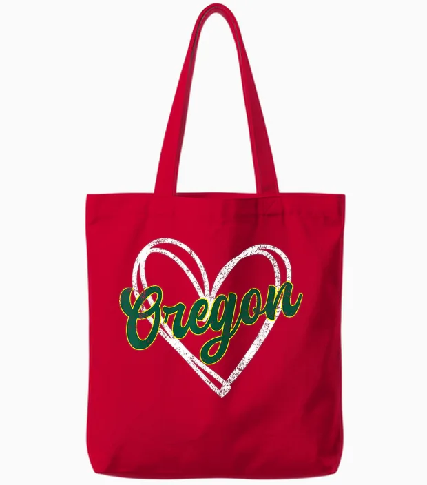 Retro Oregon Heart Vintage Retro Man Woman Kid Girl Tote Bags in Red