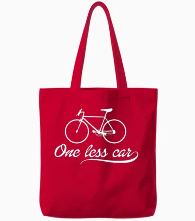 Bicycle - One Less Cars Tote Bags - Red