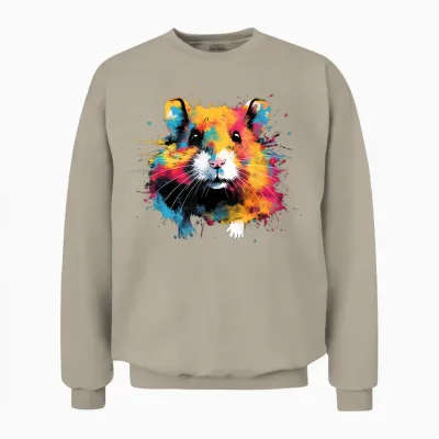 Cool Hamster on Colourful Painted Hamster T-Shirt, Black Unisex Sweatshirt - Sand