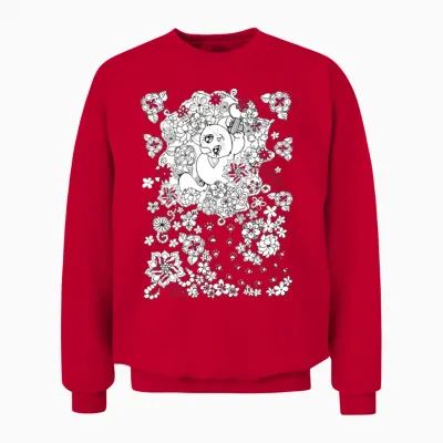 Cat and Flowers Unisex Sweatshirt - Red