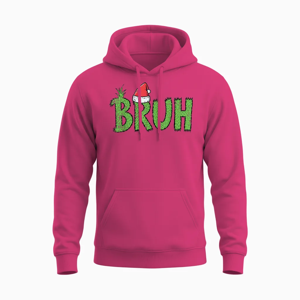 Christmas Bruh Santa Hat Funny Xmas Meme Humor Men Women Kid Unisex Hoodie in Heliconia
