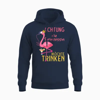 Women's Flamingo Drinking Girls Mallorca Party Outfit Princess Sauf T-Shirt, Black Unisex Hoodie - Navy