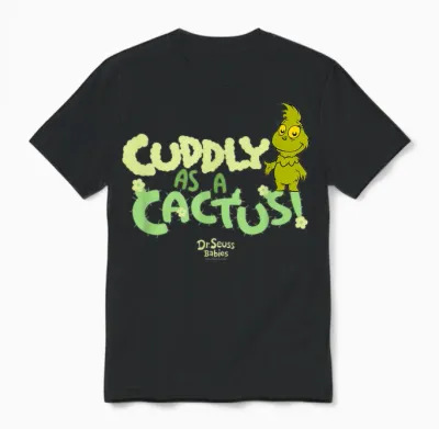 Dr.seuss Baby Grinch Cuddly as a Cactus Officially Licensed Unisex T-Shirt - Black