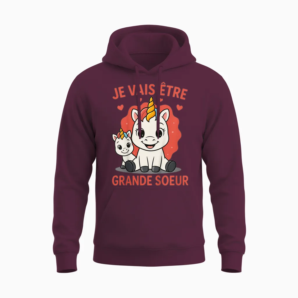 Future Big Sister Daughter Je Va être Grande Soeur Unisex Hoodie in Maroon
