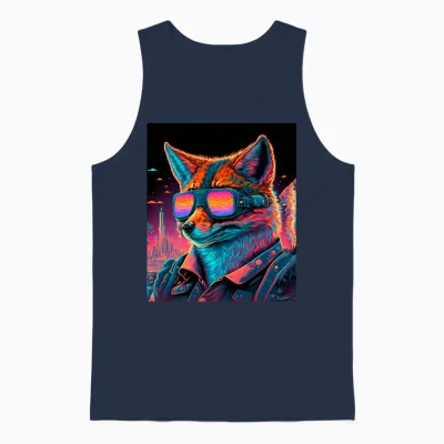 Retro Futuristic Synthwave Fox Unisex Tank Top - Navy