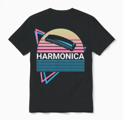 Harmonica Player Harmonicist Retro Unisex T-Shirt - Black